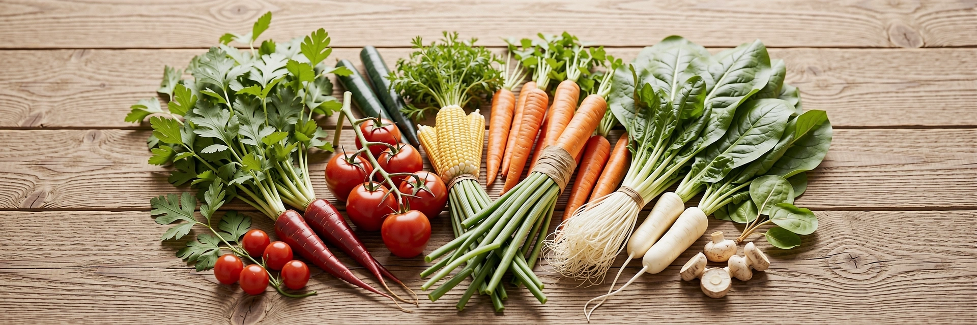Čerstvé biosuroviny na drevenom stole